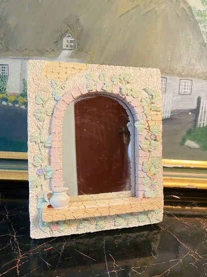 Vintage Mirror - Floral Stone Arch Mirror – Pastel Garden Design – 7 x 9 Inches, home decor