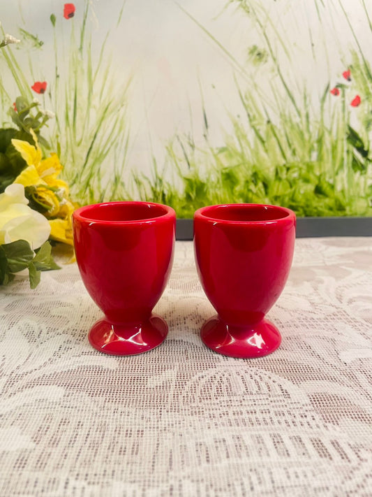 Set of 2 Red Ceramic Footed Egg Cups