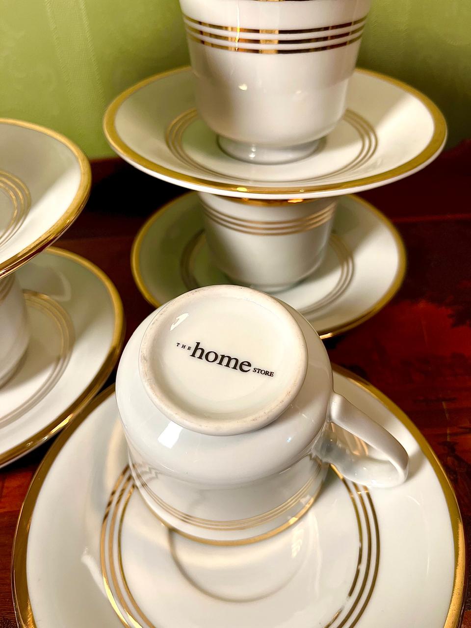 The Home Store Gold Rim Porcelain Tea Cup & Saucer Set | 6 Persons