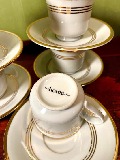 The Home Store Gold Rim Porcelain Tea Cup & Saucer Set | 6 Persons