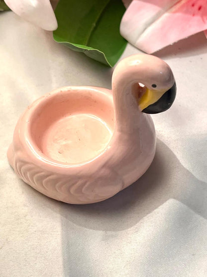 Vintage Pink Ceramic Swan Candle Holder Approx. 9 cm