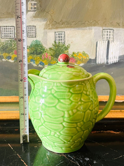 Vintage Green Glazed Pot with Lid – Textured Ceramic Jug