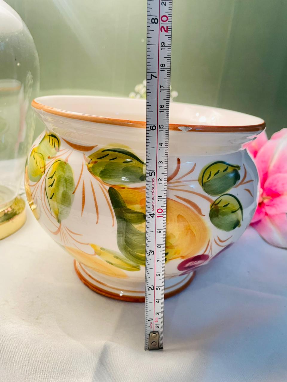 Hand Painted Fruit & Leaf Ceramic Planter 6 in