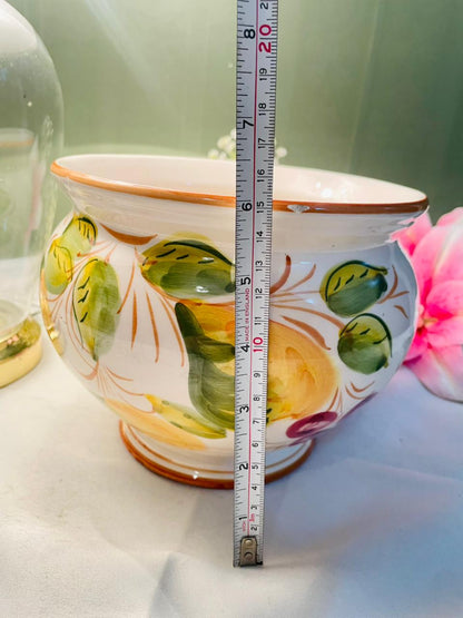 Hand Painted Fruit & Leaf Ceramic Planter 6 in