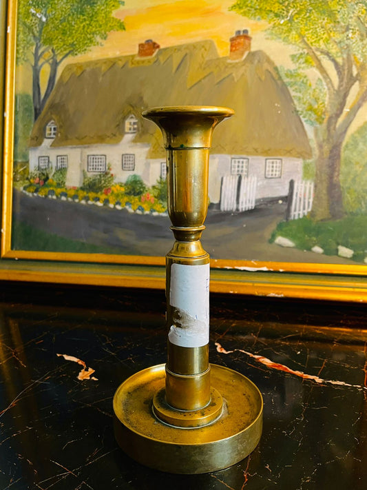 Vintage Brass Candlestick with Round Drip Tray – Classic Taper Holder