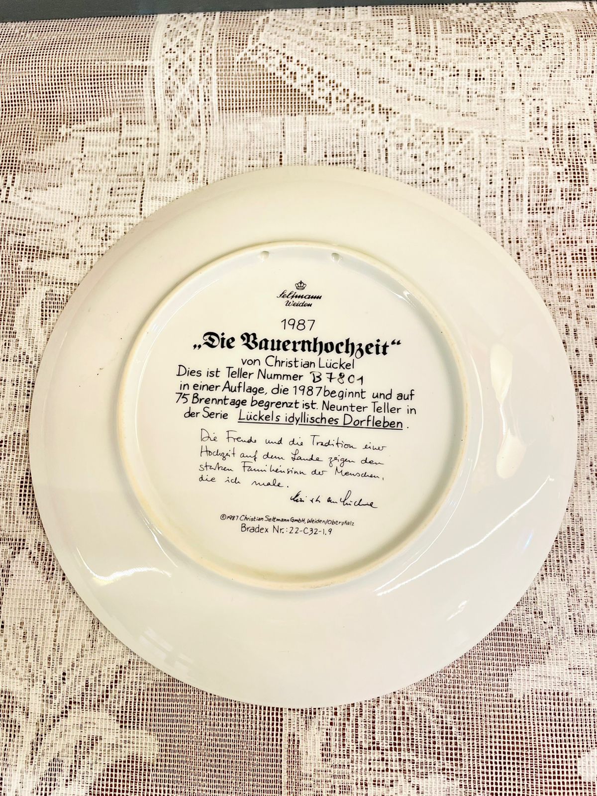 1987 Seltmann Weiden Bauernhochzeit Village Plate