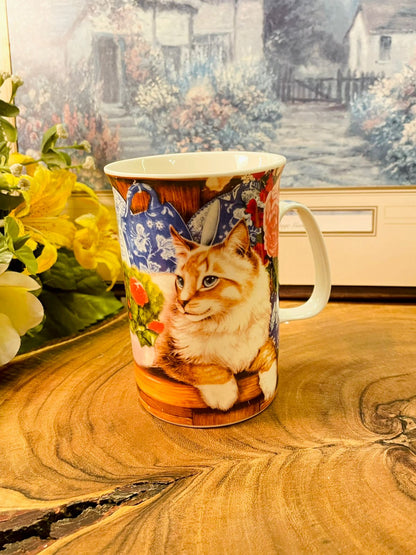 Cat Print Ceramic Mug Cute Kitten Tea Coffee Cups Set of 2