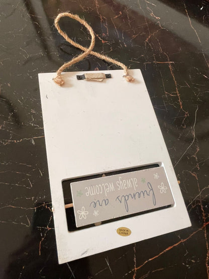 “Our Home” White wood Wall Plaque – Family is Forever with Jute Rope Hanging