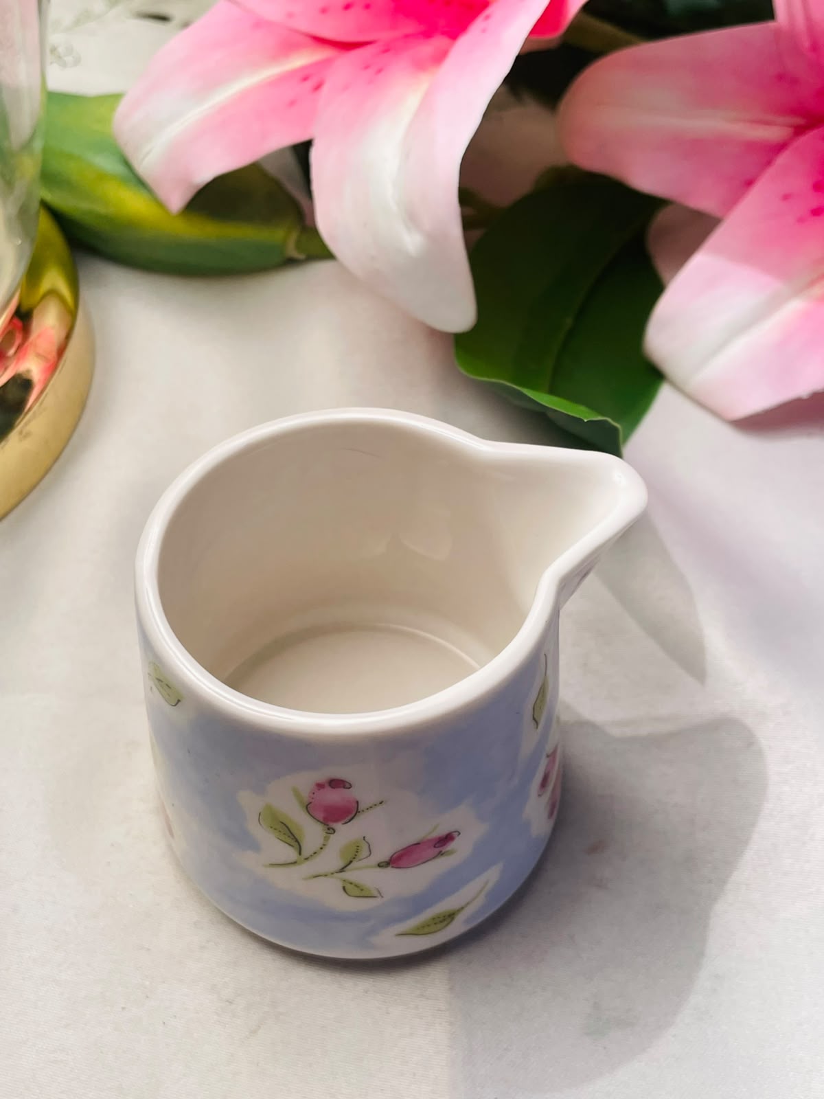 Blue Floral Ceramic Creamer Jug Approx. 9 cm