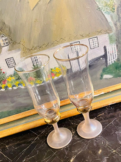 Set of 2 Crystal Gold Goblets – Gold Ball Stem Iced Tea Glasses