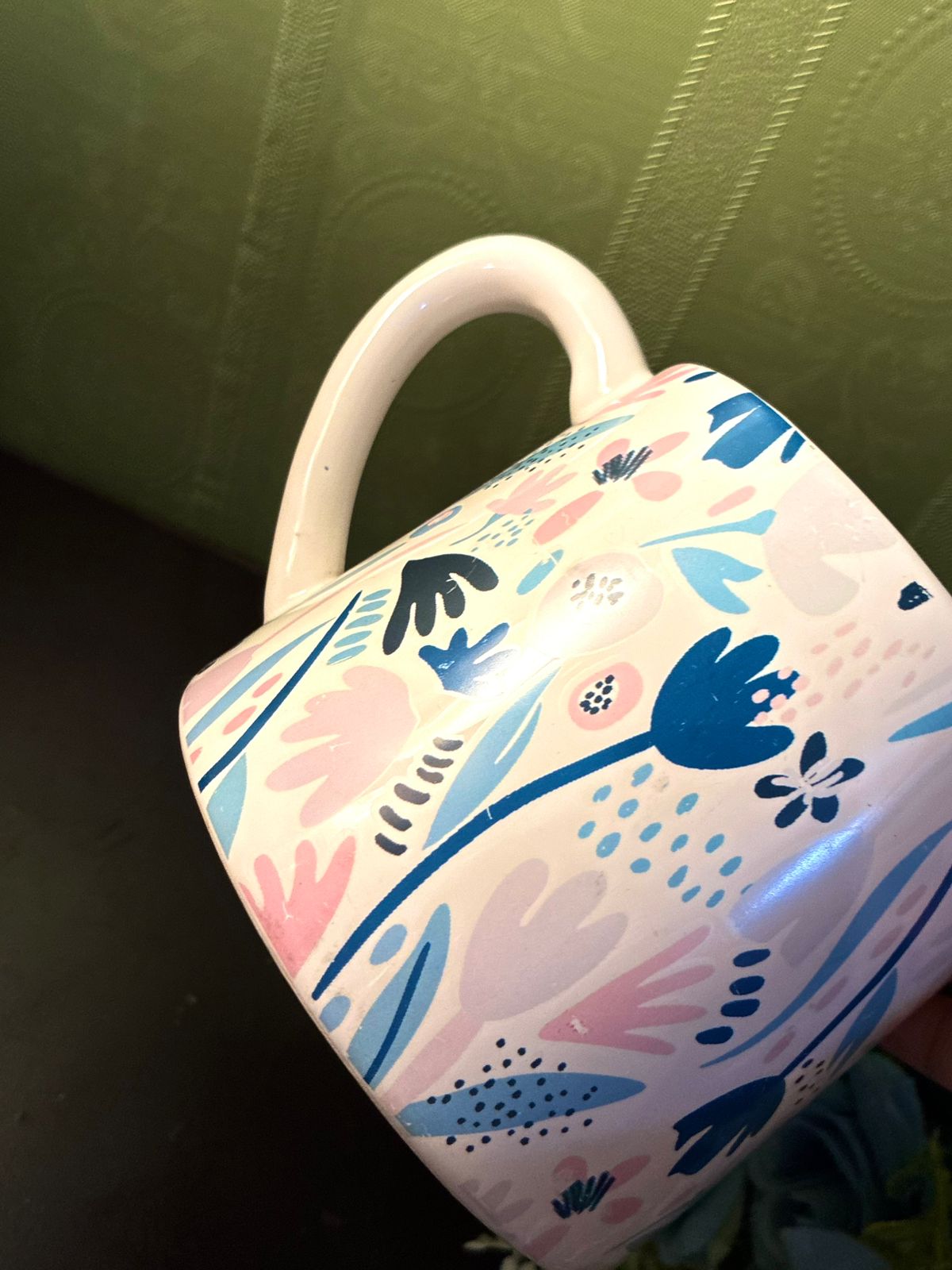 Modern Floral Ceramic Jug Pastel Blue Pink Pitcher