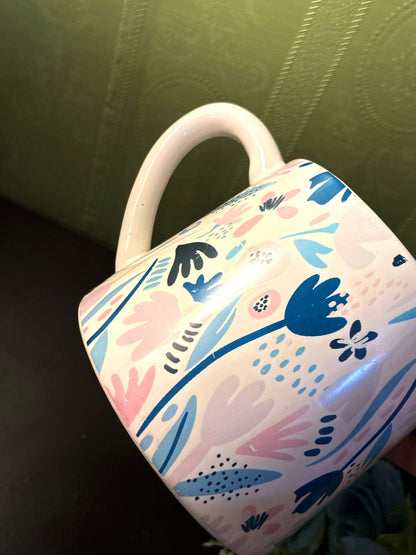 Modern Floral Ceramic Jug Pastel Blue Pink Pitcher