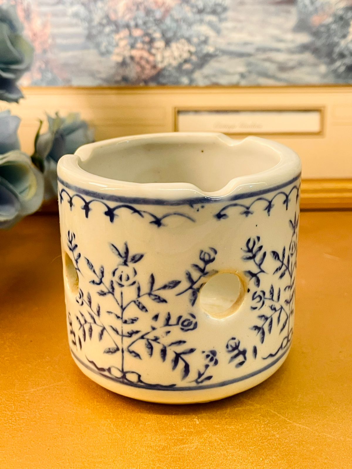 Culpeper Blue White Ceramic Planter Vintage Herb Pot