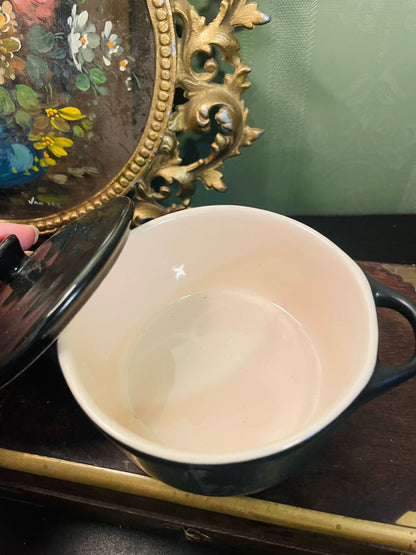 Vintage Black Mini Lidded Casserole Pot 4 Inch