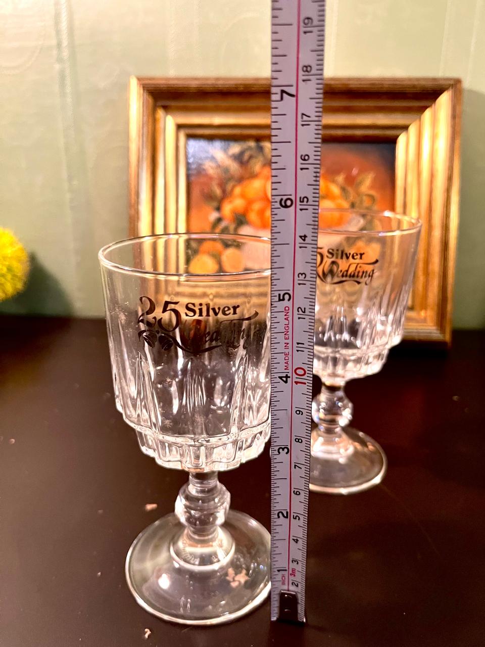 Vintage Crystal Goblet Glasses 6 Inch – Silver Wedding Set of 2