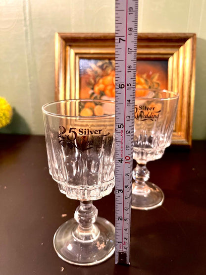 Vintage Crystal Goblet Glasses 6 Inch – Silver Wedding Set of 2