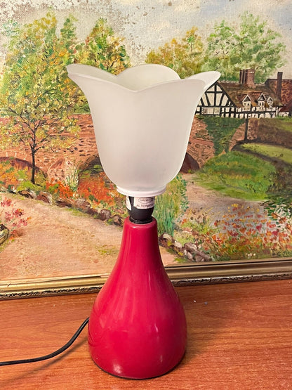 Vintage Ceramic Table Lamp with Red Base & Glass Globe – Single Piece