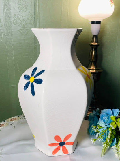 Vintage Hand painted White Floral Ceramic Vase 32 cm