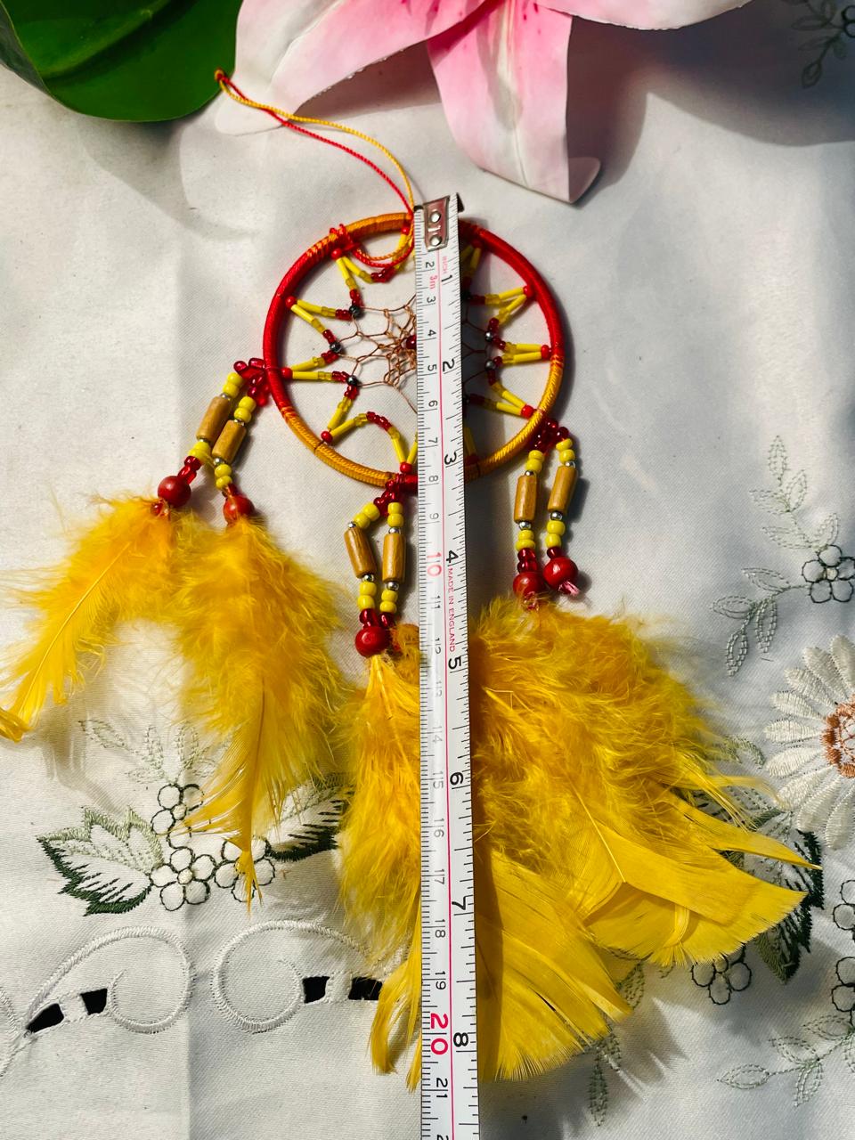 Red & Yellow Feather Dreamcatcher Hanging Decor 20 cm
