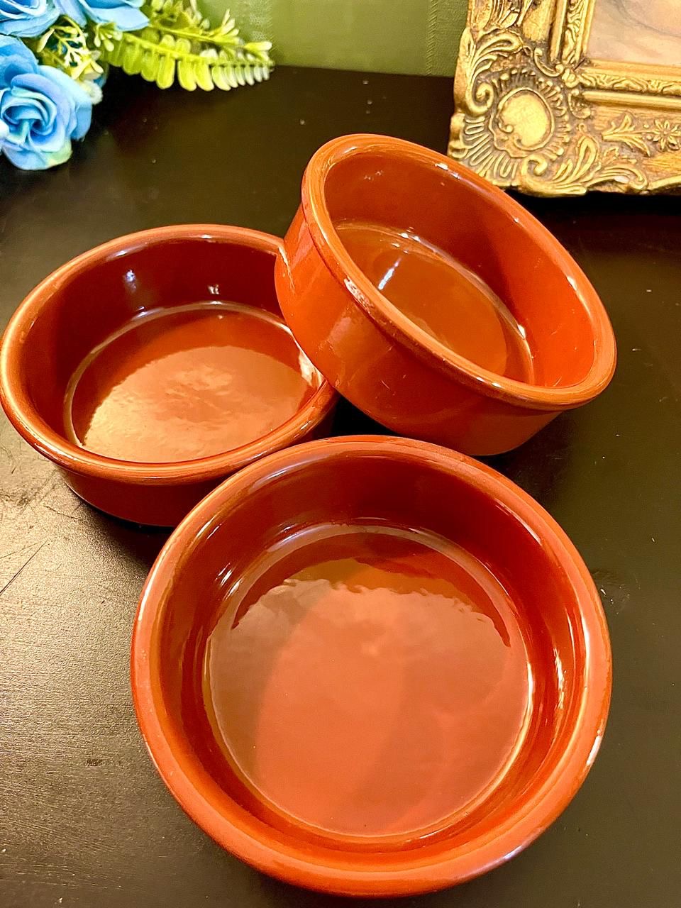 Set of 3 Vintage Terracotta Ceramic Bowls 4 Inch