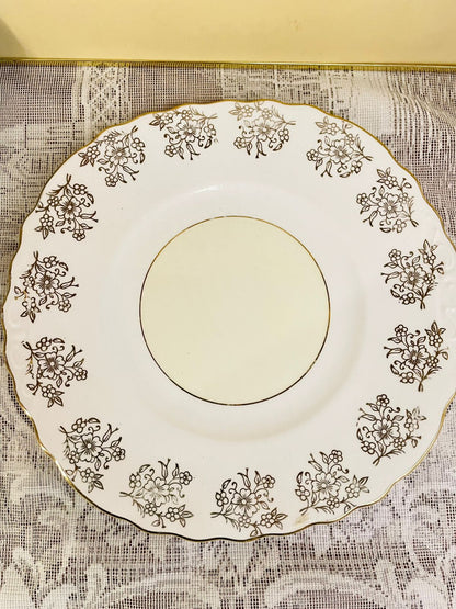 Vintage Mayfair Bone China Cake Platter | Elegant Floral Design | Gold Trim