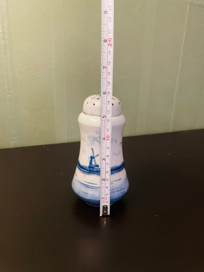 Blue White Delft Windmill Ceramic Shaker 6 Inch