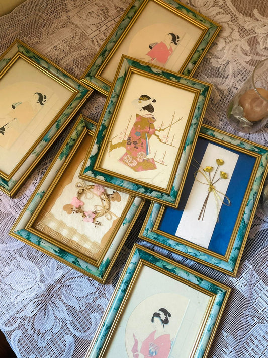 Set of 6 Japanese Art Frames – Vintage Gallery Wall Décor