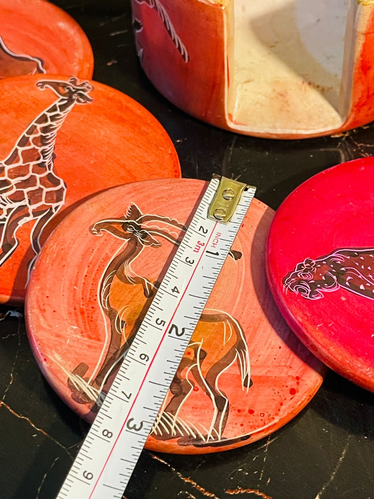 Handcrafted African Soapstone Coaster Set – Safari Animal Design (6 Pcs)