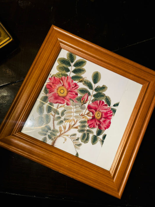 Vintage Framed Rose Botanical Painting Wall Decor