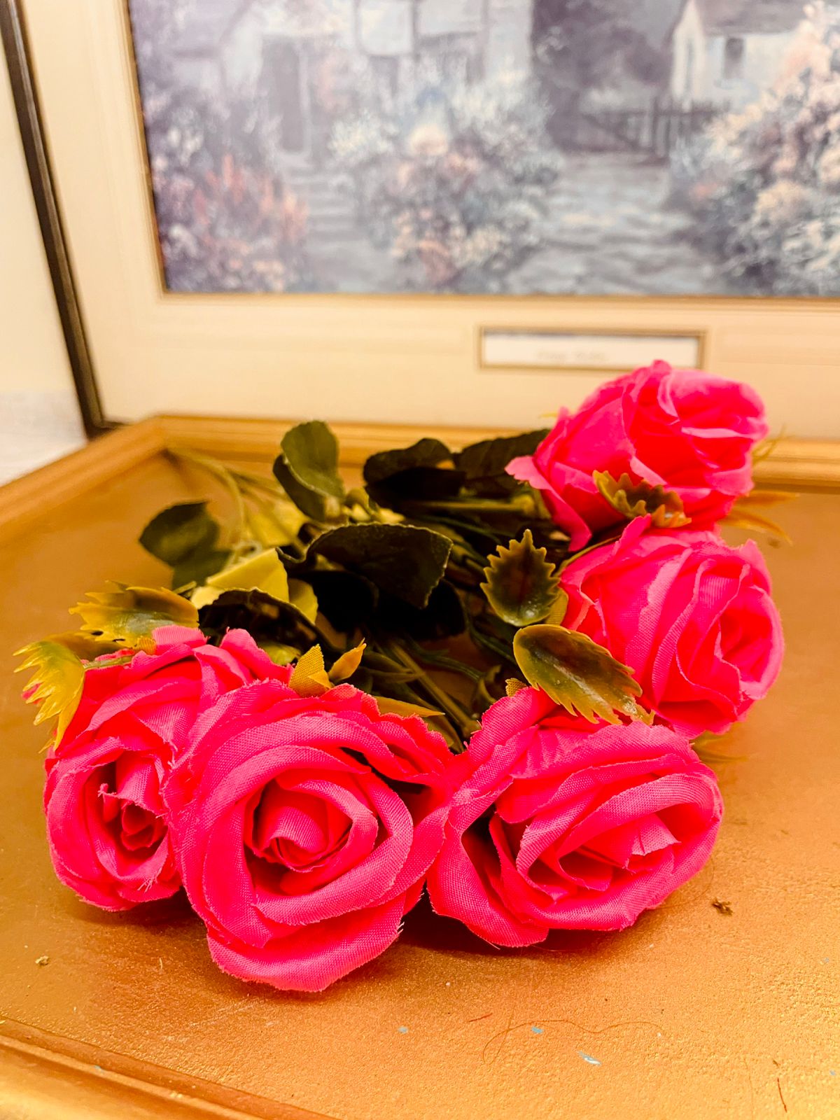 Vintage Hot Pink Faux Rose Bouquet 12.5"