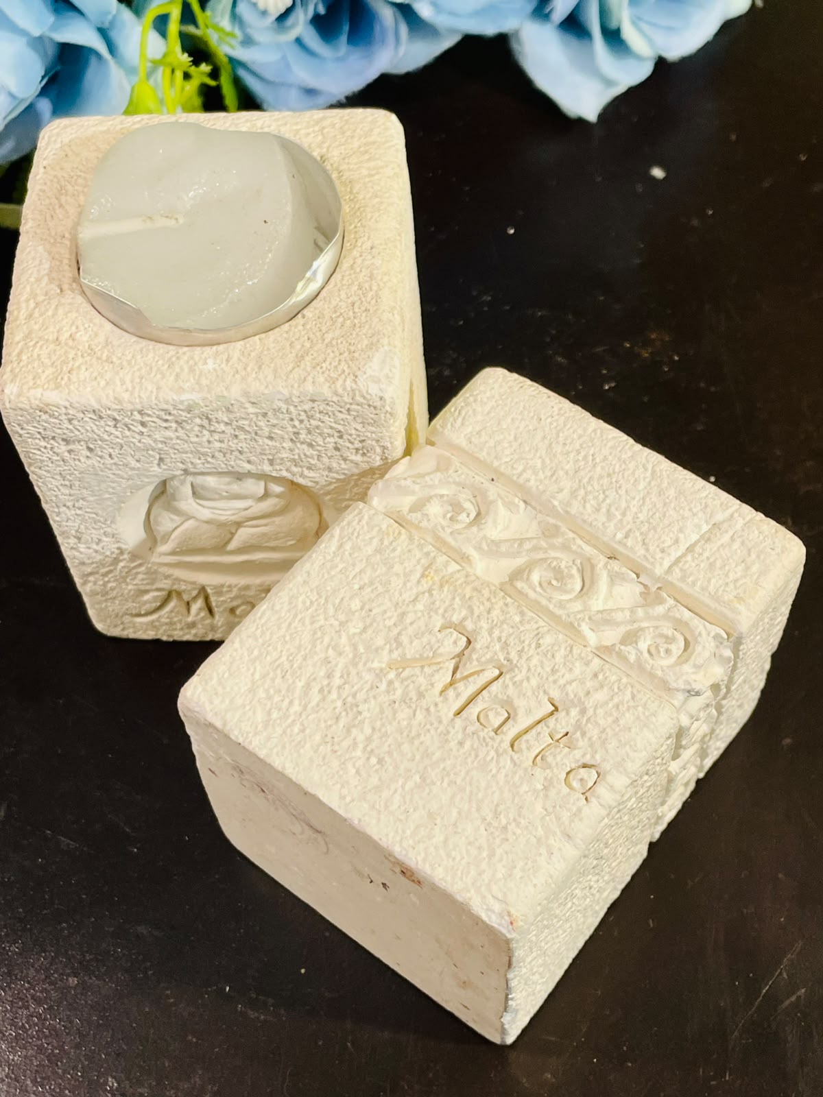 Vintage Malta Stone Tealight Candle Holders – Set of 2 (10cm)
