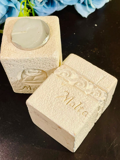 Vintage Malta Stone Tealight Candle Holders – Set of 2 (10cm)