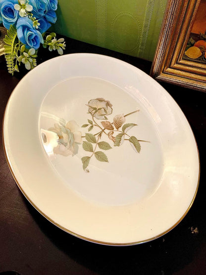 Large Oval Floral Ceramic Serving Platter – Gold Rim Dish