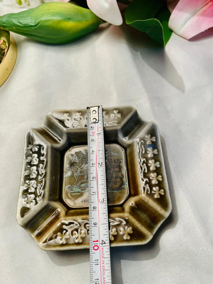 Brown Ceramic Decorative Ashtray with Raised Floral Detail 4 in
