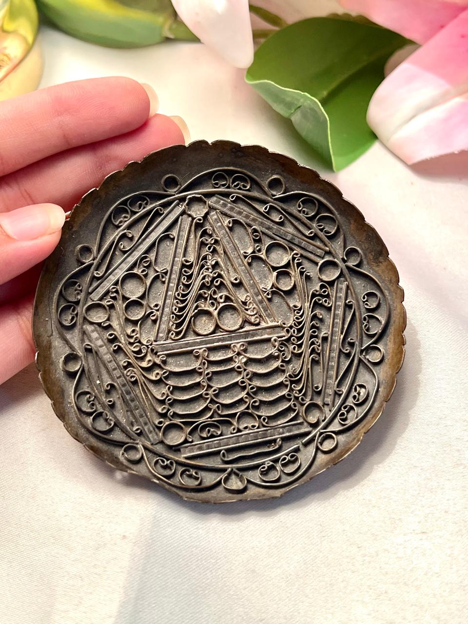 Vintage Ornate Metal Filigree Trinket Dish Approx. 10 cm