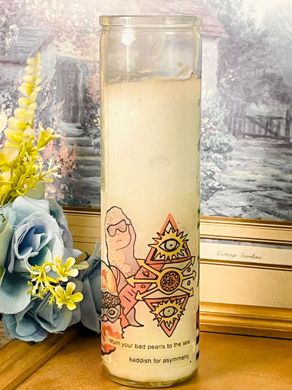 Tall White Candle jar with Artistic Label Home Decor