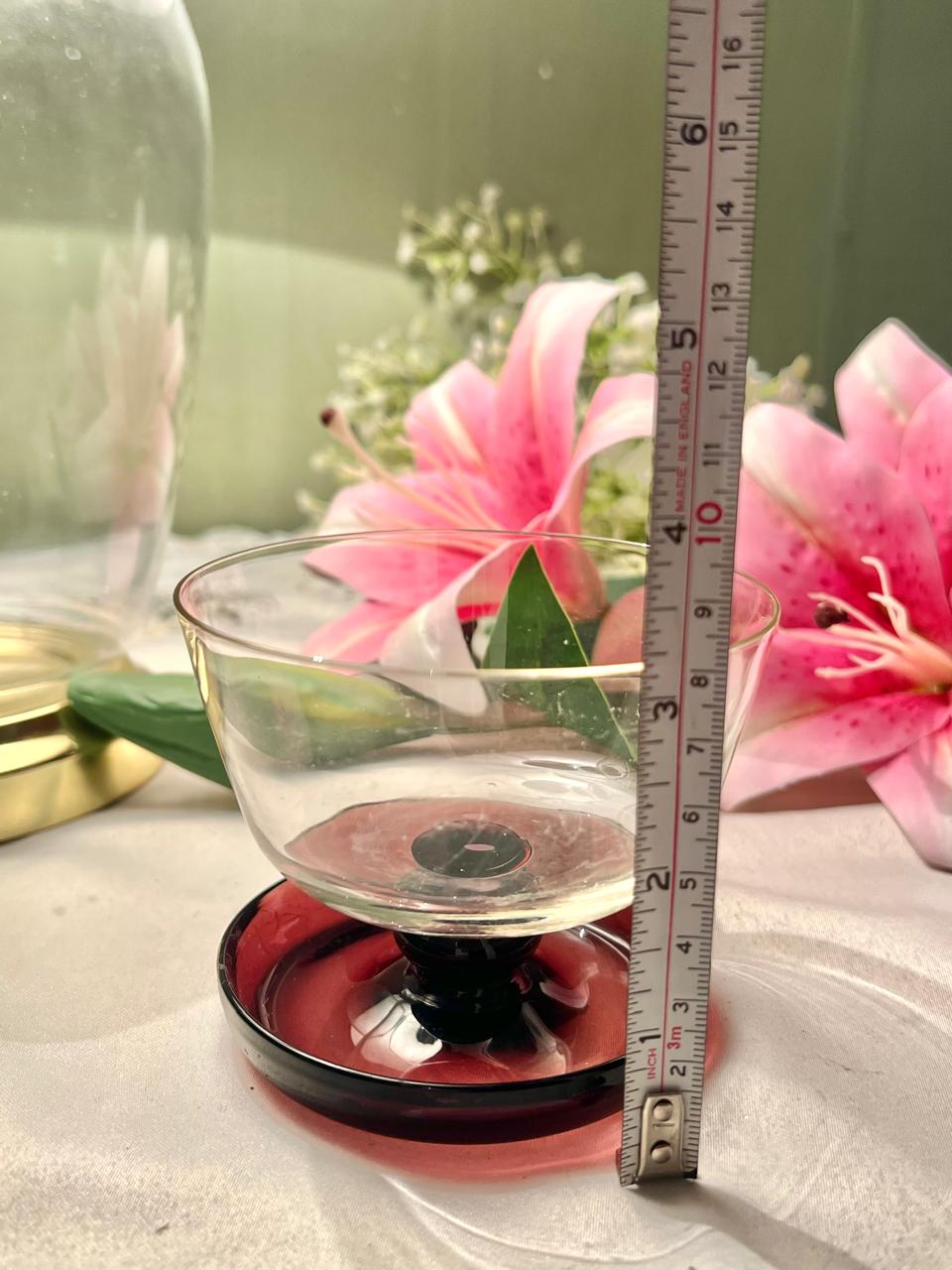 Vintage Clear Crystal Dessert Bowl with Red Base, 1 Piece