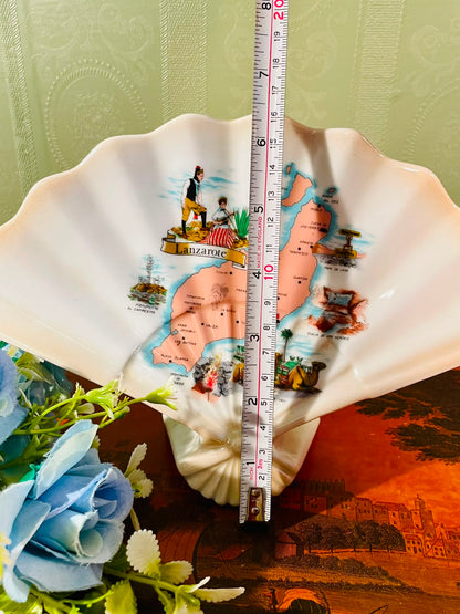 Lanzarote Map Shell-Shaped Ceramic Dish – 6.5 Inch