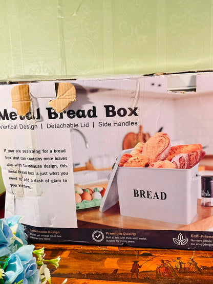 White Metal Bread Box with Lid – 13 Inch