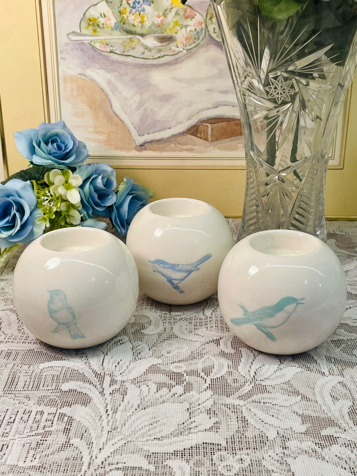 Vintage Different Bird Ceramic Candle Holders
