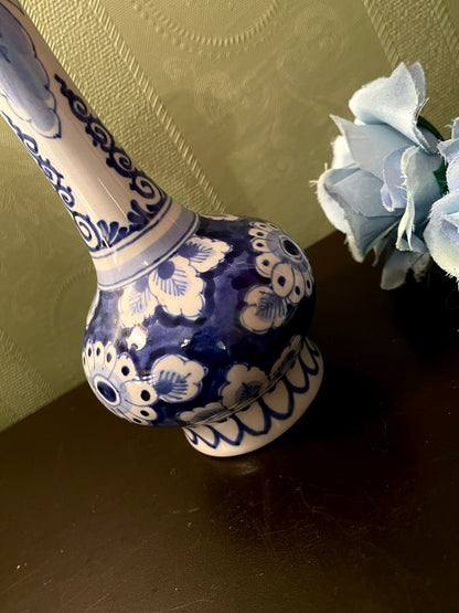 Blue White Ceramic Bud Vase 6 Inch