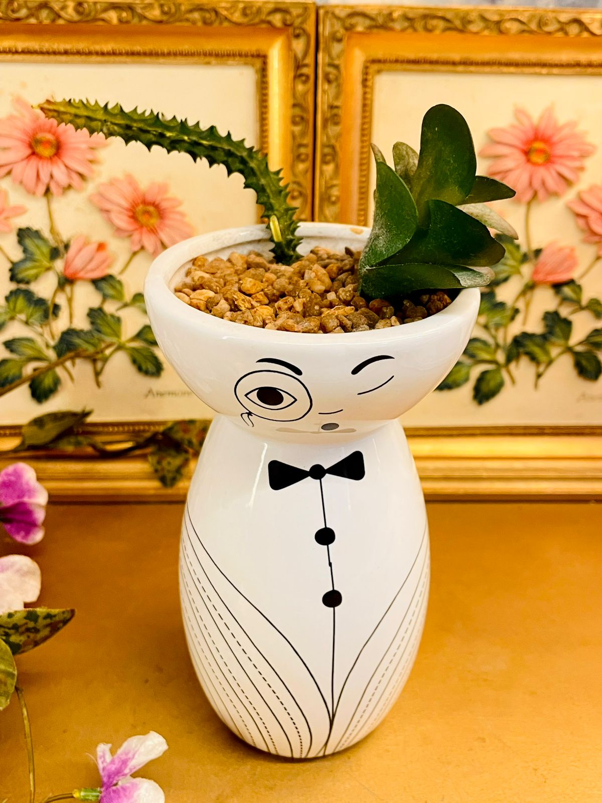 Cute Face Ceramic Planter Vase Quirky Decor Pot