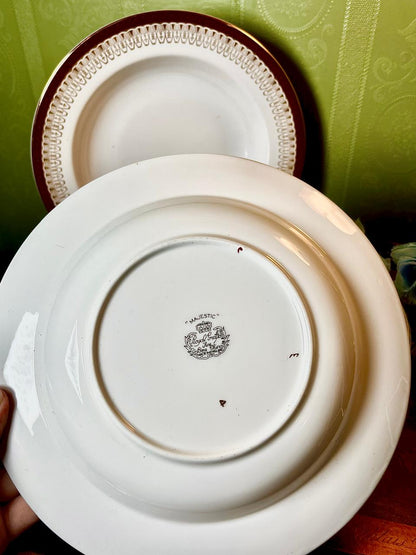 Red & Gold Border Deep Plates Set of 8 Approx. 9 Inch