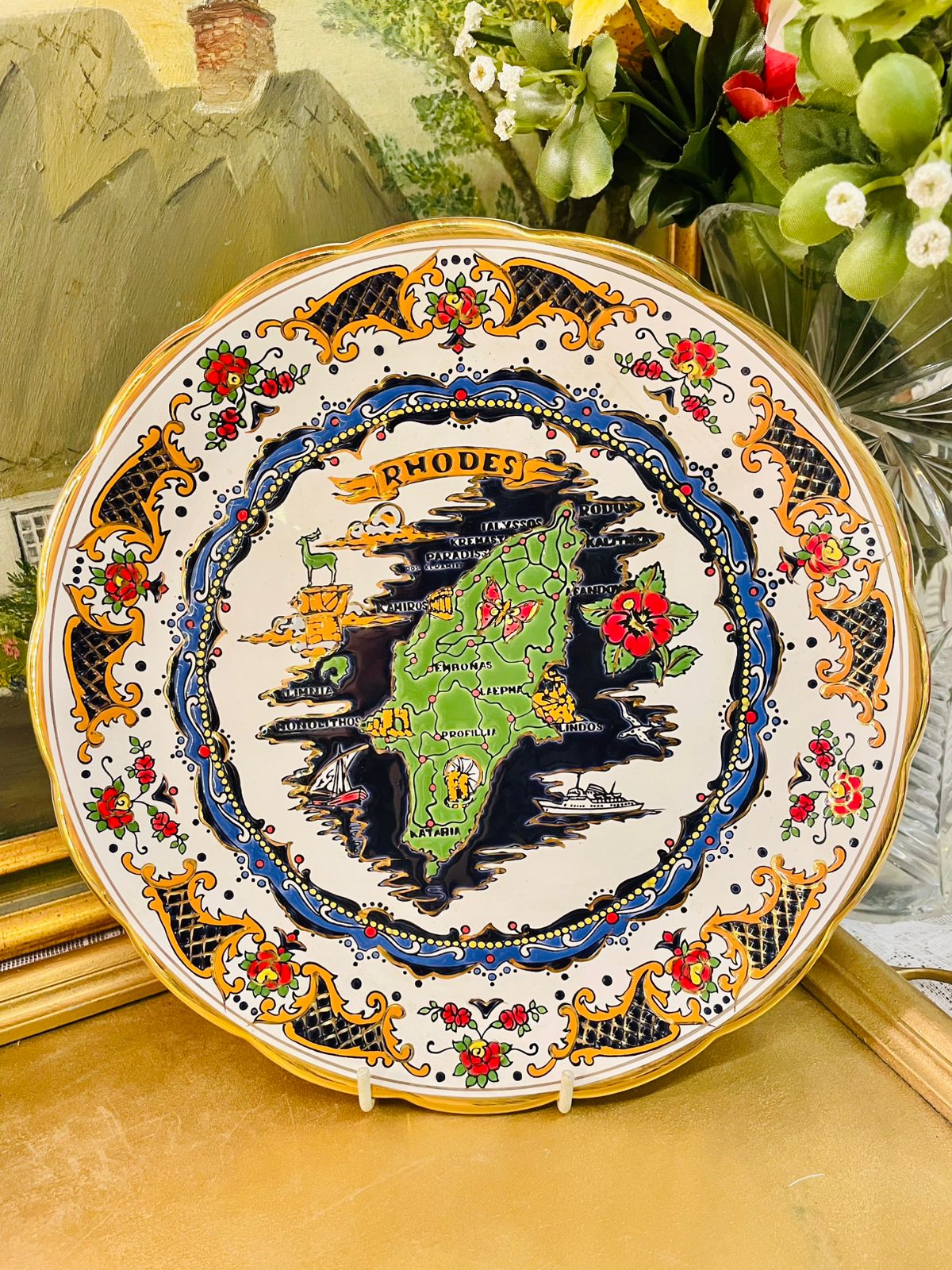 Hand-Painted Rhodes Map Plate – Greek Ceramic Home Decor 10in