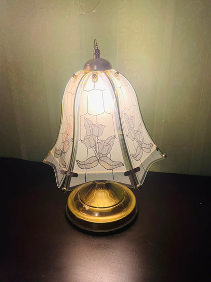 Luxury Vintage Table Lamp with Floral Tinted Glass Shade