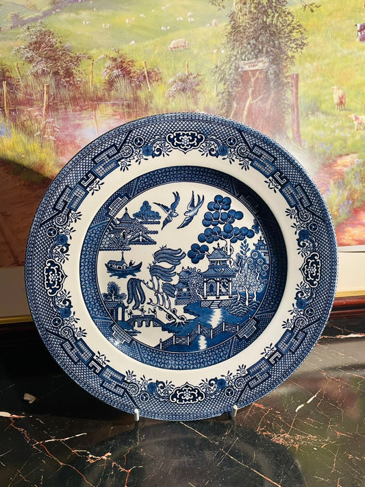 churchill blue willow plate, england blue willow china, , vintage blue and white dish, english tableware collectible, willow pattern england, staffordshire china, british pottery plate, replacement dinnerware, rare thrift find, classic english decor, ebay listing