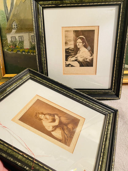 Set of 2 Vintage “Last Rose Of Summer Lady” Framed Prints & 1 Antique Self-Portrait Print by Elizabeth Louise Vigée