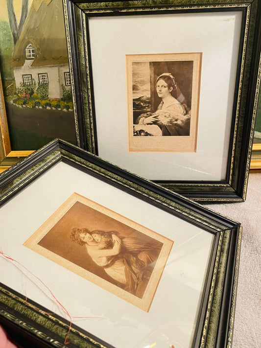 Set of 2 Vintage “Last Rose Of Summer Lady” Framed Prints & 1 Antique Self-Portrait Print by Elizabeth Louise Vigée