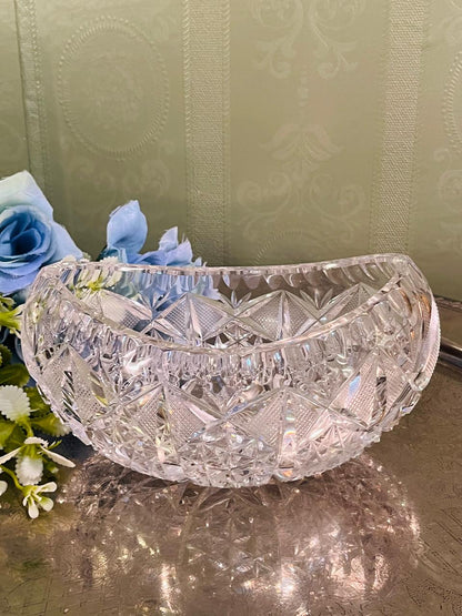 Vintage Cut Crystal Footed Serving Bowl 17 cm Starburst Design