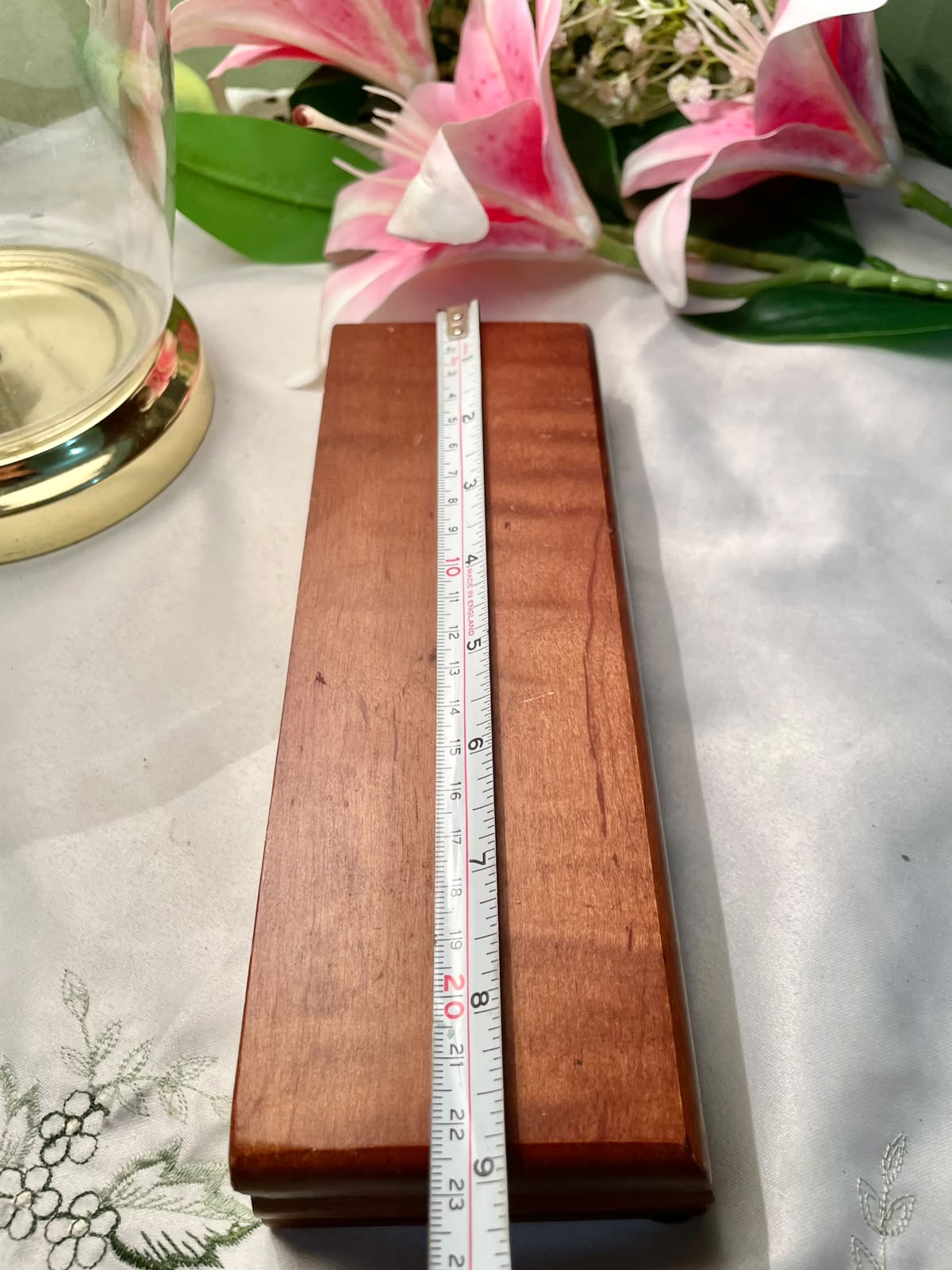 Long Wooden Storage Box with Hinged Lid 9"